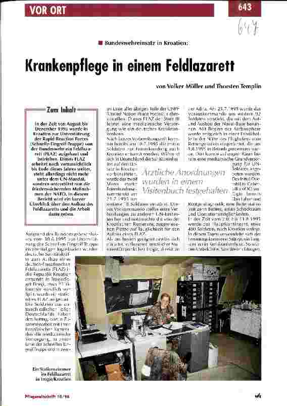 Vorschauseite 1: Bundeswehreinsatz in Kroatien: Krankenpflege in einem Feldlazarett