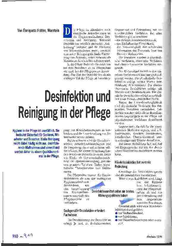 Vorschauseite 1: Desinfektion und Reinigung in der Pflege