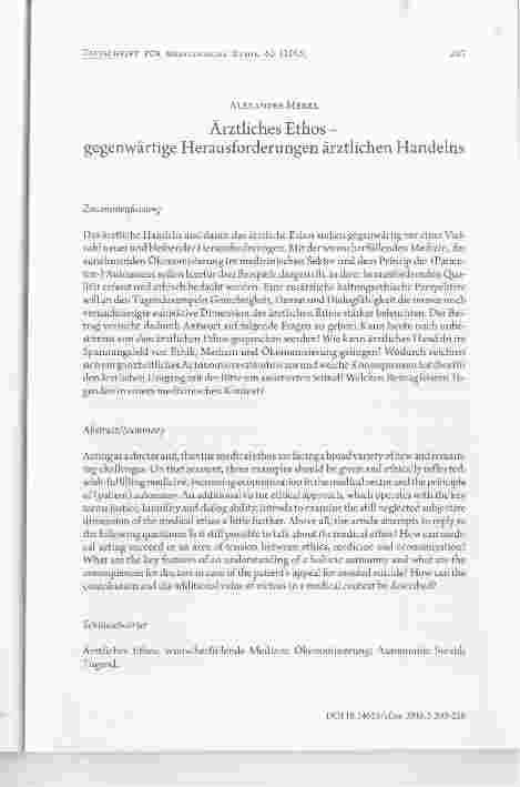 Vorschauseite 1: Ärztliches Ethos gegenwärtige Herausforderungen ärztlichen Handelns