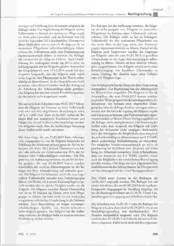 Vorschauseite 2: Kein Anspruch einer teilzeitbeschäftigten Arbeitnehmerin auf Erhöhung der ArbeitszeitTzBfC § 9; AGG § 15 Abs. 1 und 6; BGB § 249 Abs. 1