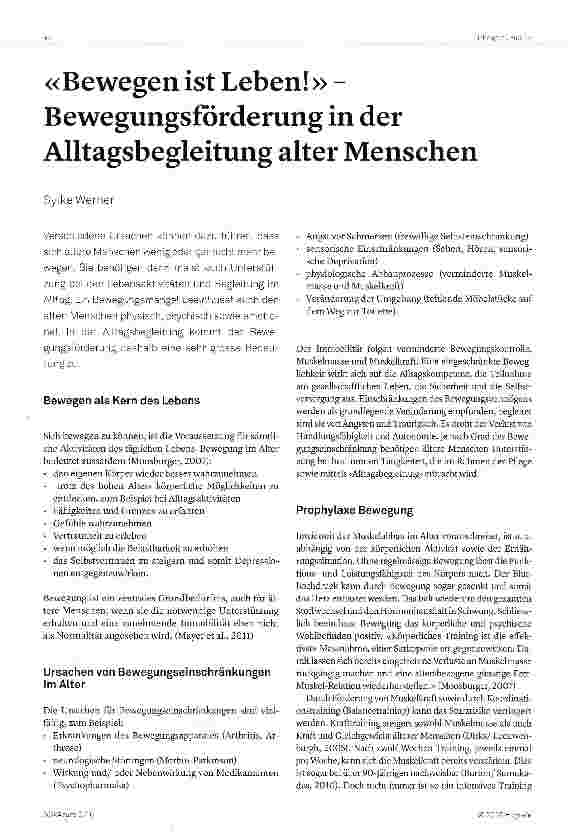 Vorschauseite 1: «Bewegen ist Leben!» -Bewegungsforderung in der Alltagsbegleitung alter Menschen