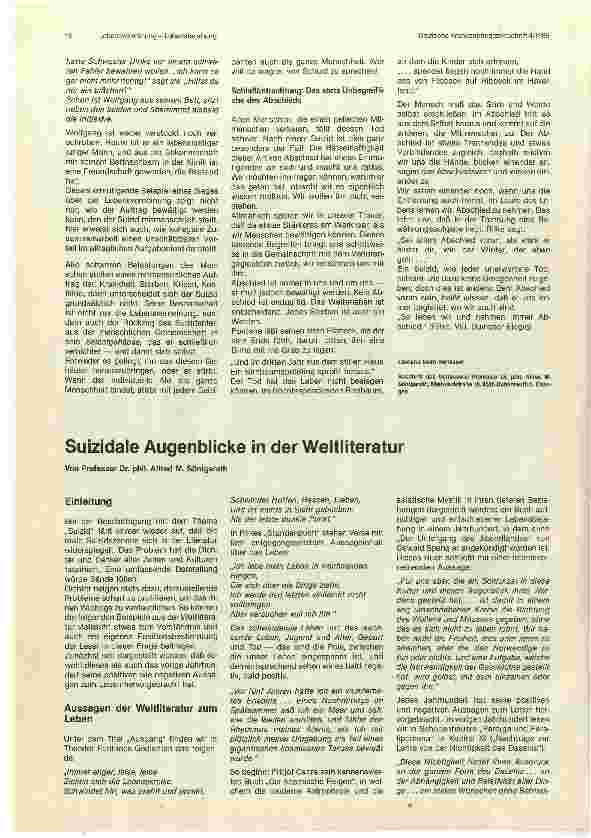 Vorschauseite 1: Suizidale Augenblicke in der Weltliteratur