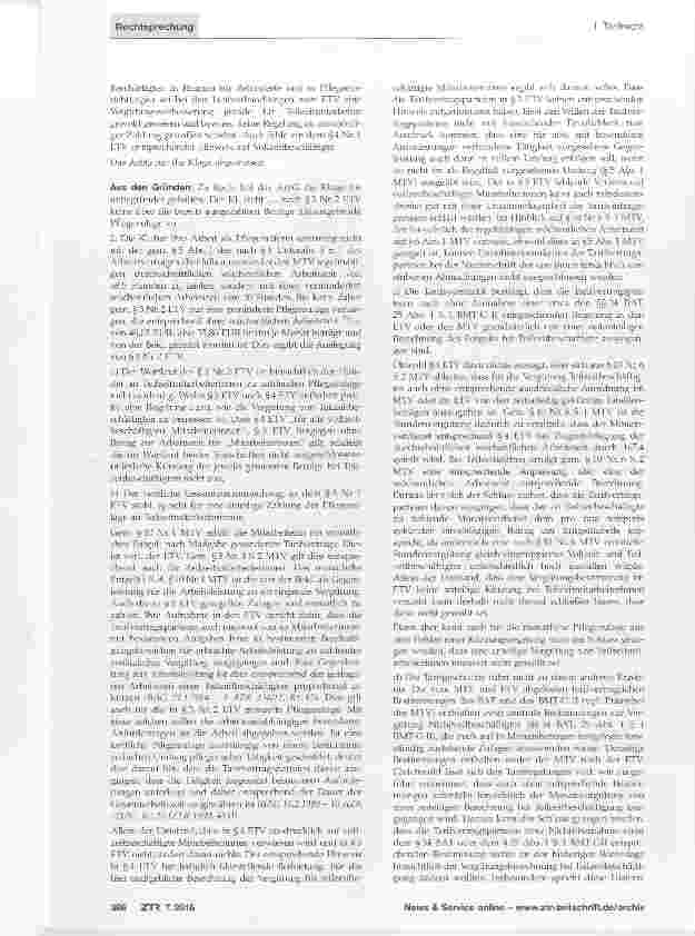 Vorschauseite 2: Ratierliche Kürzung einer tariflichen Pflegezulage bei Teilzeit