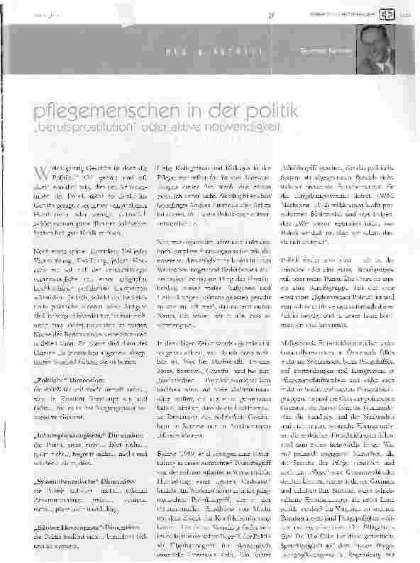 Vorschauseite 1: Pflegemenschen in der PolitikBerufsprostitution oder aktive Notwendigkeit