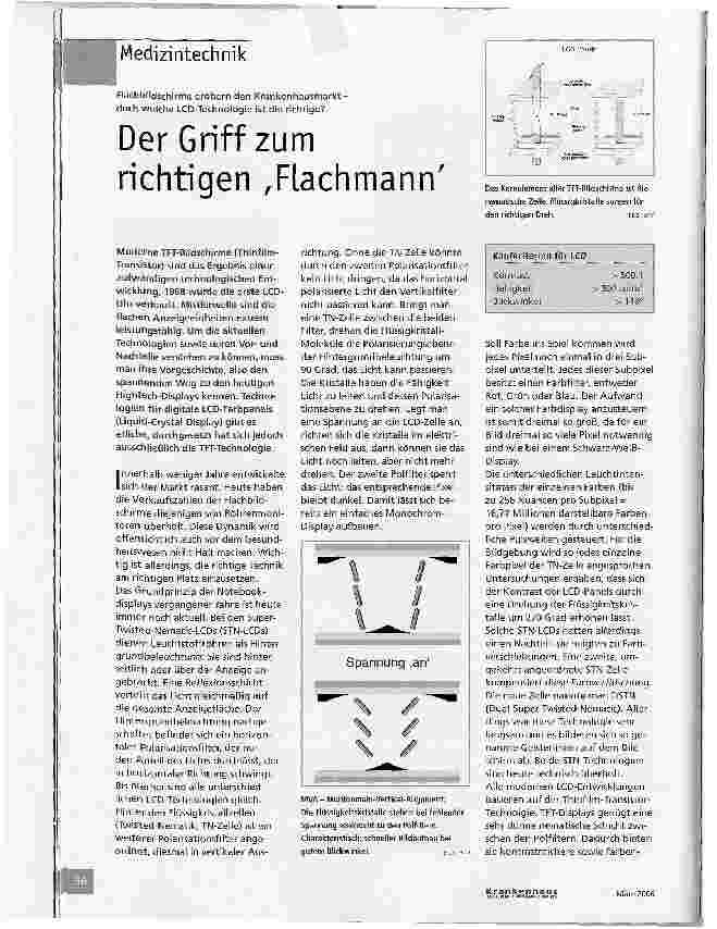 Vorschauseite 1: Der Griff zum richtigen FlachmannFlachbildschirme erobern den Krankenhausmarkt -doch welche LCD-Technologie ist die richtige?