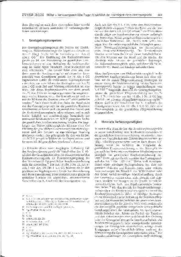 Vorschauseite 6: Verfassungsrechtliche Fragen hinsichtlich der Zulässigkeit eines Finanzausgleichs zwischen gesetzlicher und privater Pflegeversicherung