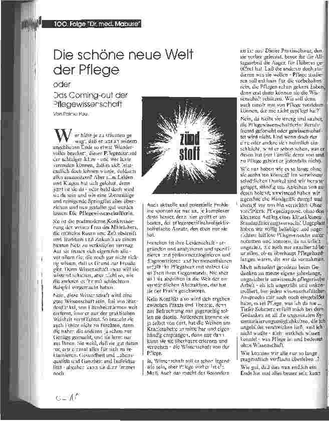 Vorschauseite 1: Die schöne neue Welt der Pflege oder Das Coming-out der Pflegewissenschaft