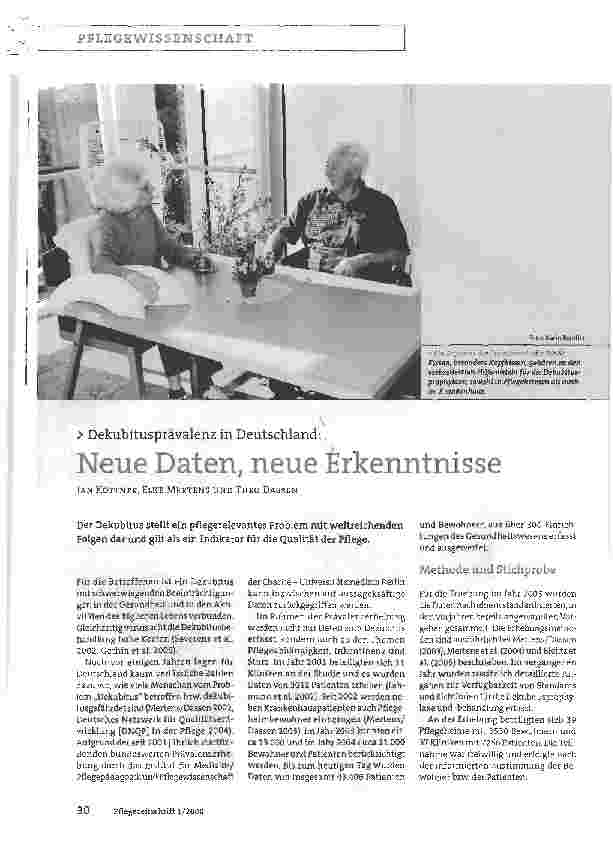 Vorschauseite 1: Dekubitusprävalenz in Deutschland:Neue Daten, neue Erkenntnisse