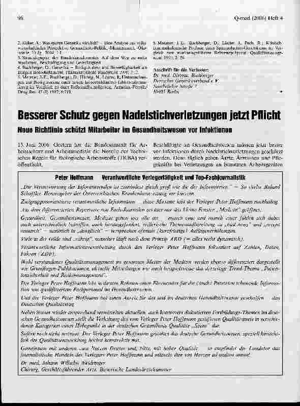 Vorschauseite 1: Besserer Schutz gegen Nadelstichverletzungen jetzt Pflicht