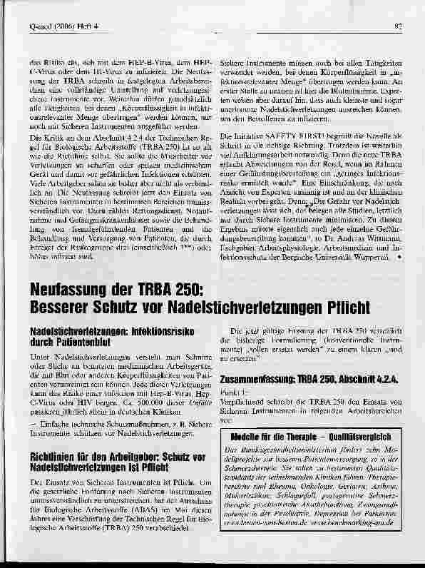 Vorschauseite 2: Besserer Schutz gegen Nadelstichverletzungen jetzt Pflicht
