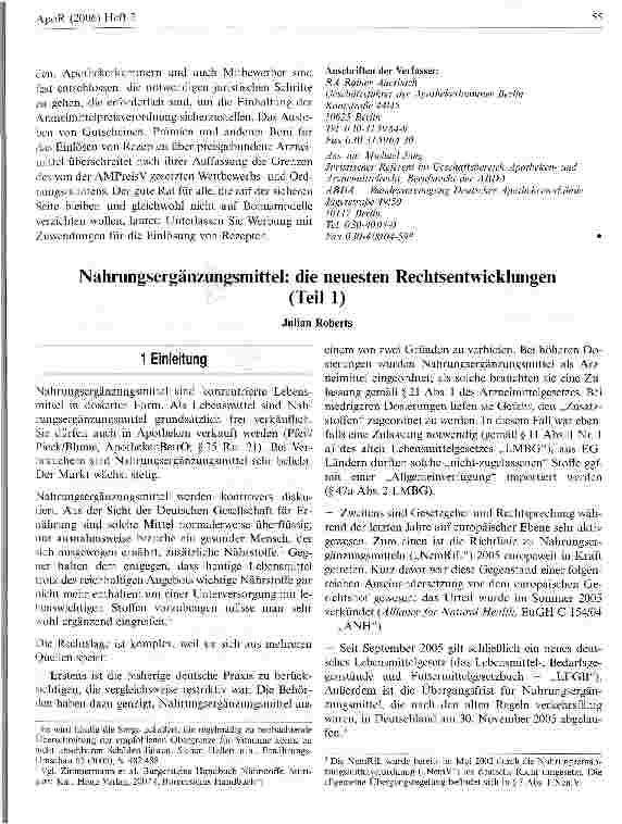 Vorschauseite 1: Nahrungsergänzungsmittel: die neuesten Rechtsentwicklungen (Teil 1)