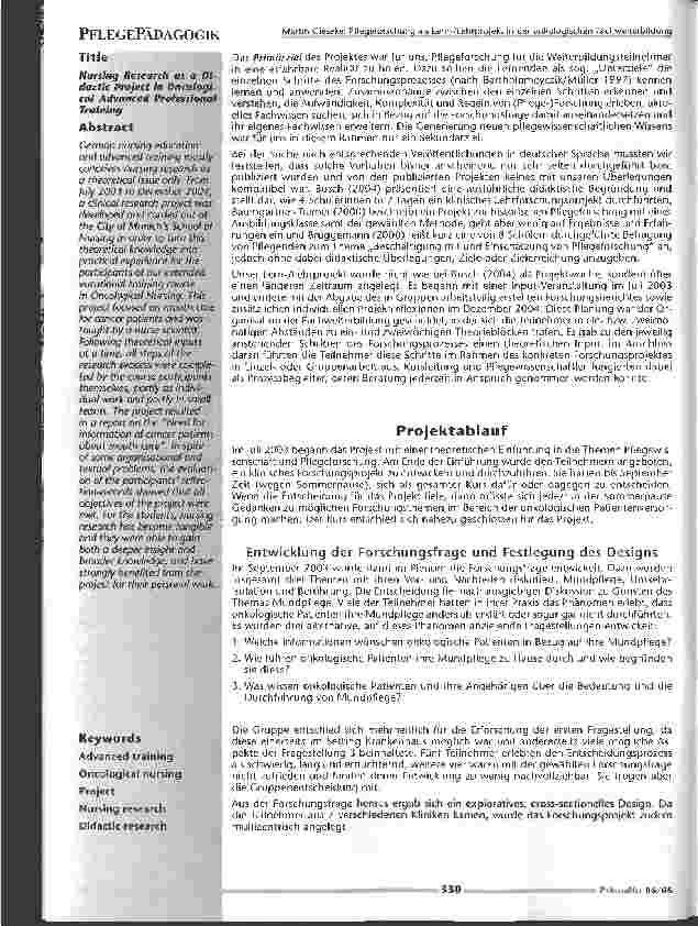 Vorschauseite 2: Pflegeforschung als Lern-/Lehr-projekt in der onkologischen Fachweiterbildung