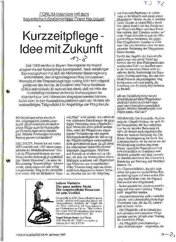 Vorschauseite 1: Kurzzeitpflege - Idee mit Zukunft