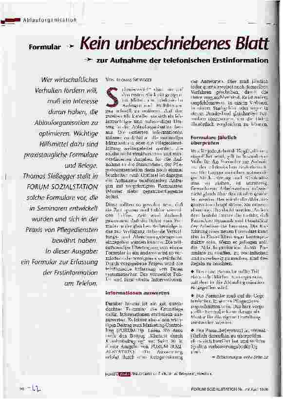 Vorschauseite 1: Kein unbeschriebenes Blatt Formular zur Aufnahme der telefonischen Erstinformation