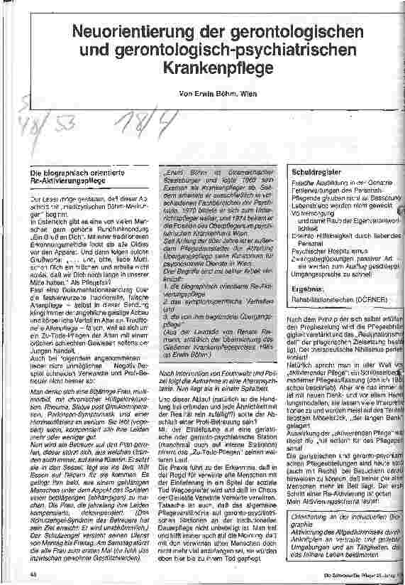 Vorschauseite 1: Neuorientierung der gerontologischen und gerontologischpsychiatrischen Krankenpflege