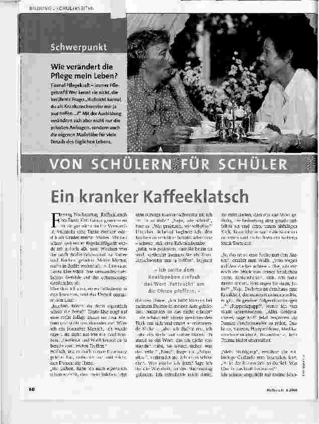 Vorschauseite 1: VON SCHÜLERN FÜR SCHÜLEREin kranker Kaffeeklatsch