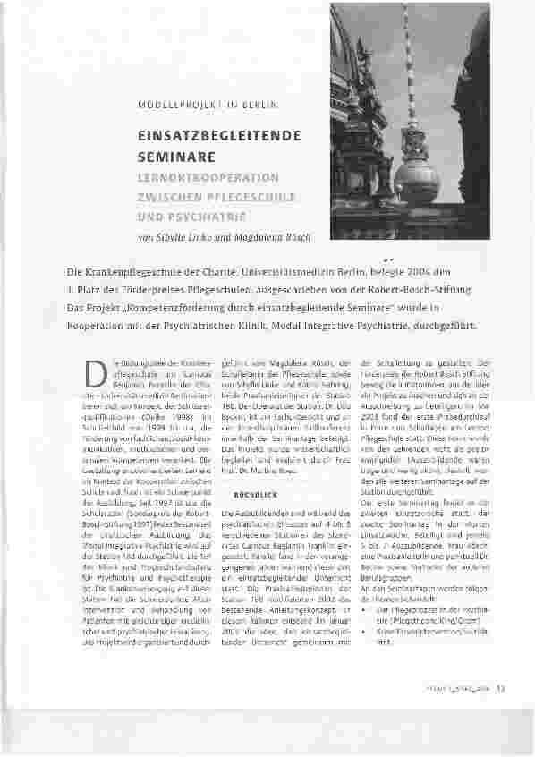 Vorschauseite 1: MODELLPROJEKT IN BERLINEINSATZBEGLEITENDE SEMINARE