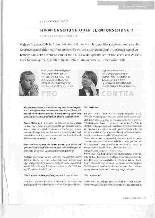 Vorschauseite 1: HIRNFORSCHUNG ODER LERNFORSCHUNG ?