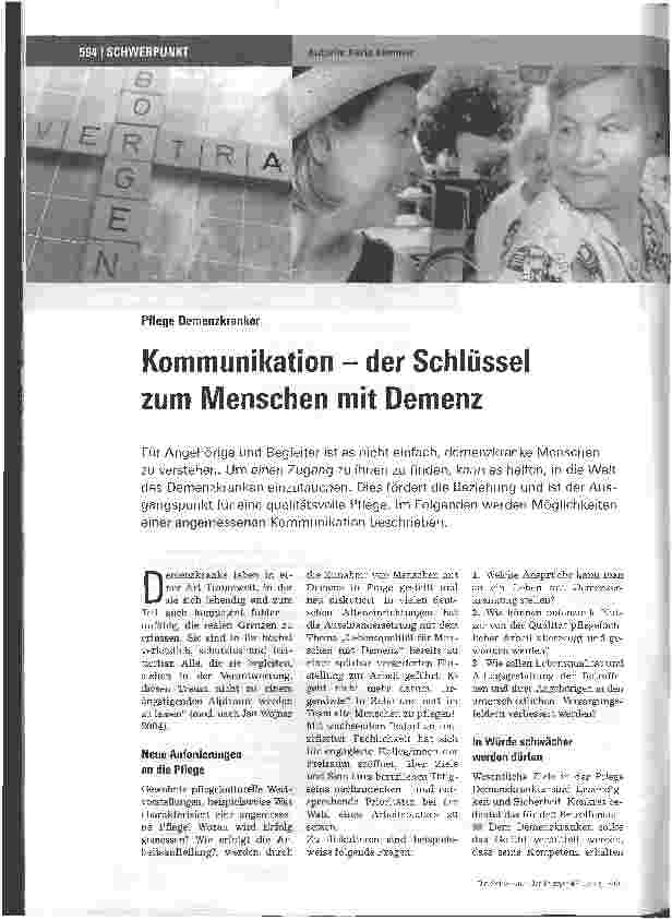 Vorschauseite 1: Pflege DemenzkrankerKommunikation - der Schlüssel zum Menschen mit Demenz