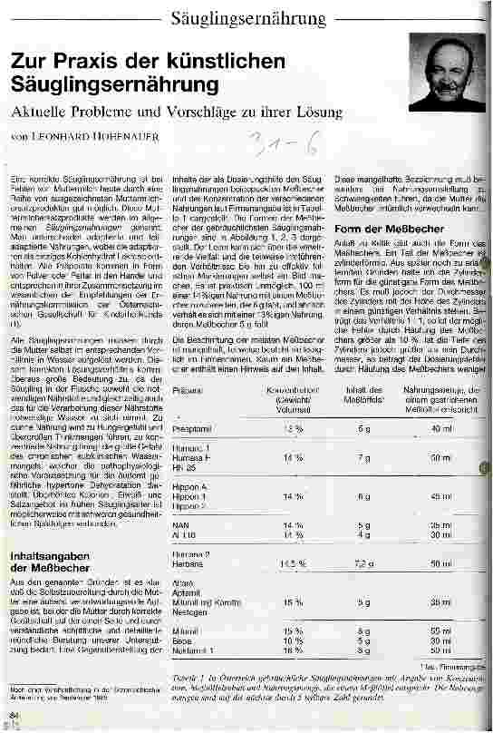 Vorschauseite 1: Zur Praxis der künstlichen Säuglingsernährung Aktuelle Probleme und Vorschläge zu ihrer Lösung