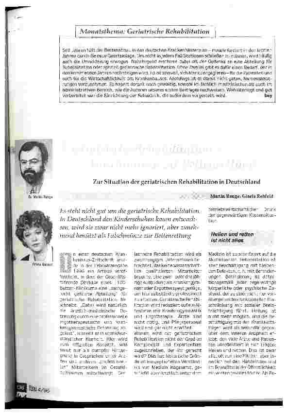 Vorschauseite 1: Geriatrische Rehabilitation - Falschmünze zur Bettenrettung? Zur Situation der geriatrischen Rehabilitation in Deutschland