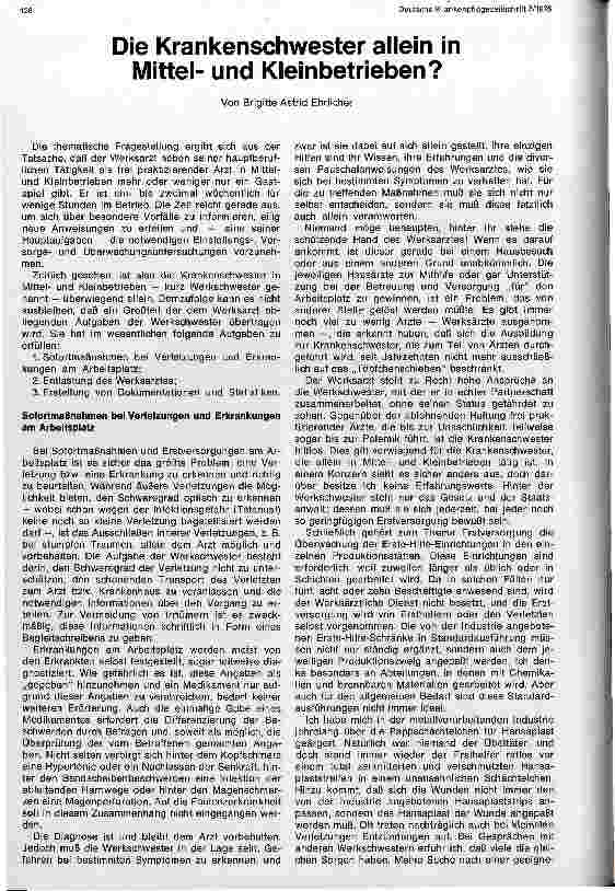 Vorschauseite 1: Die Krankenschwester allein in Mittelund Kleinbetrieben?