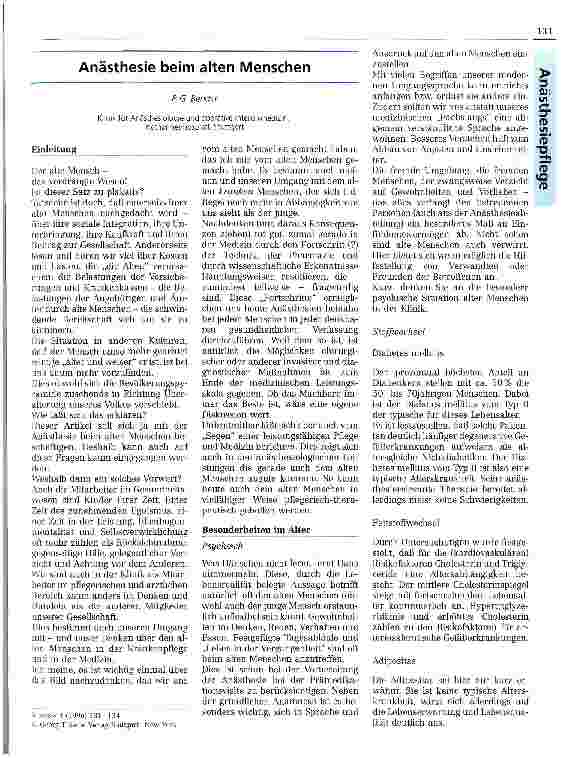 Vorschauseite 1: Anästhesie beim alten Menschen