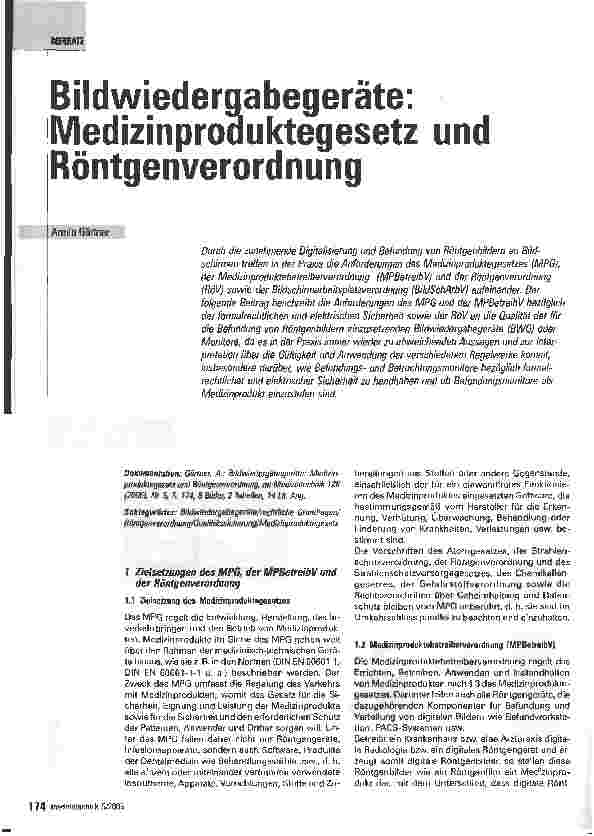 Vorschauseite 1: Bildwiedergabegeräte: Medizinproduktegesetz und Röntgenverordnung