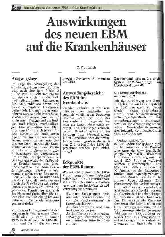 Vorschauseite 1: Auswirkungen des neuen EBM auf die Krankenhäuser