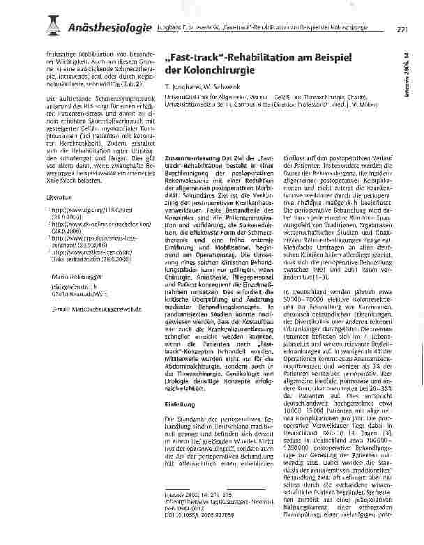 Vorschauseite 1: Fast-track-Rehabilitation am Beispiel der Kolonchirurgie