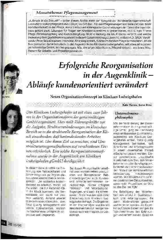 Vorschauseite 1: Erfolgreiche Reorganisation in der Augenklinik - Abläufe kundenorientiert verändert