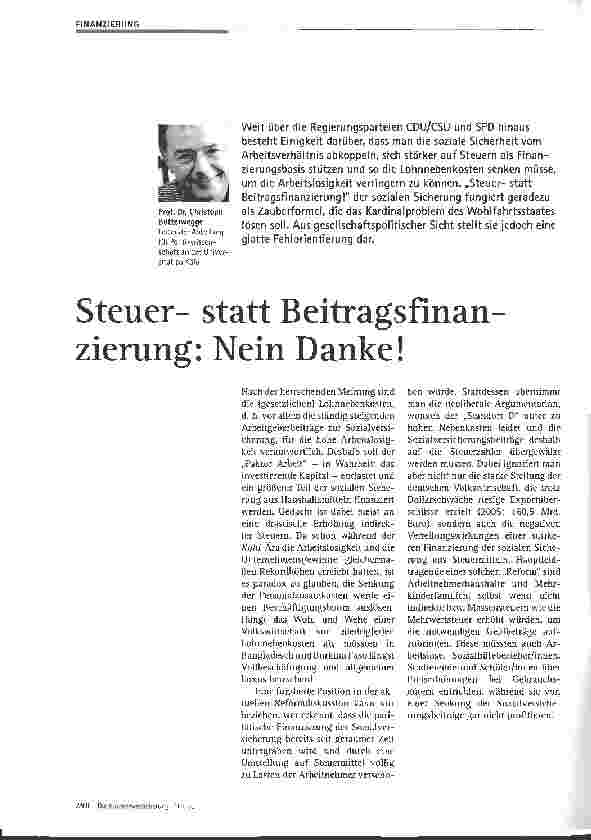 Vorschauseite 1: Steuerstatt Beitragsfinanzierung: Nein Danke!