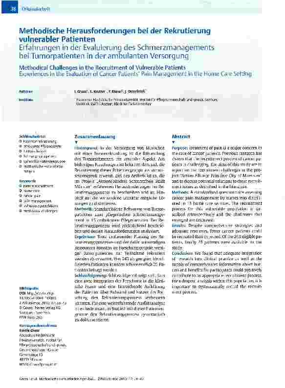 Vorschauseite 1: Methodische Herausforderungen bei der Rekrutierung vulnerabler Patienten