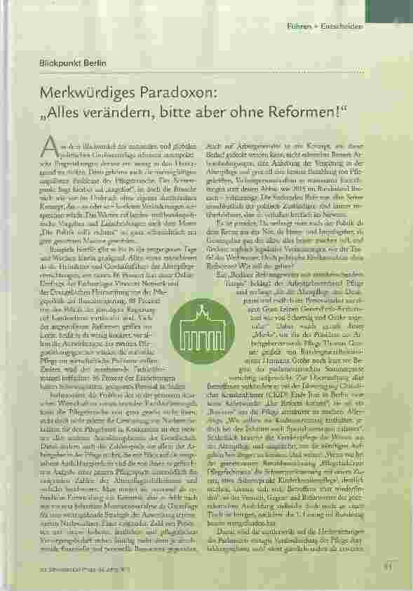 Vorschauseite 1: Merkwürdiges Paradoxon: „Alles verändern, bitte aber ohne Reformen!“
