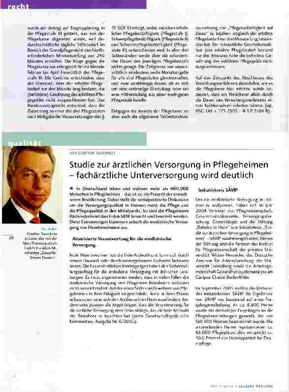 Vorschauseite 1: Studie zur ärztlichen Versorgung in Pflegeheimen -fachärztliche Unterversorgung wird deutlich