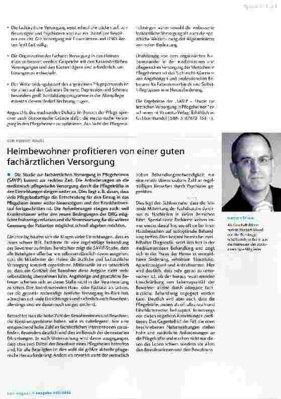 Vorschauseite 4: Studie zur ärztlichen Versorgung in Pflegeheimen -fachärztliche Unterversorgung wird deutlich