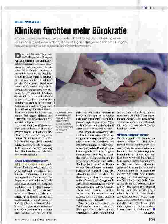 Vorschauseite 1: Kliniken fürchten mehr Bürokratie