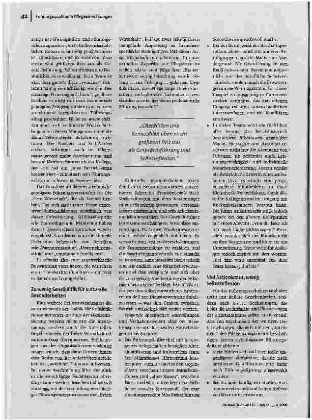 Vorschauseite 2: Gut gemeint ist noch nicht gutgemachtDie Führungsqualität in Pflegeeinrichtungen