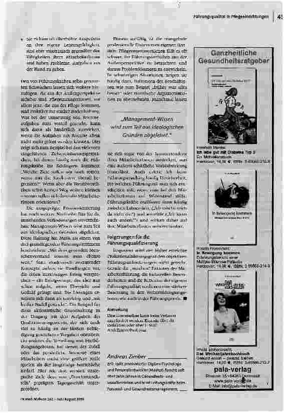 Vorschauseite 3: Gut gemeint ist noch nicht gutgemachtDie Führungsqualität in Pflegeeinrichtungen