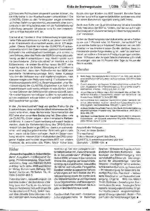 Vorschauseite 3: Zum Risiko der Beatmungsstunden - Daten aus dem CLINOTEL-Krankenhausverbund