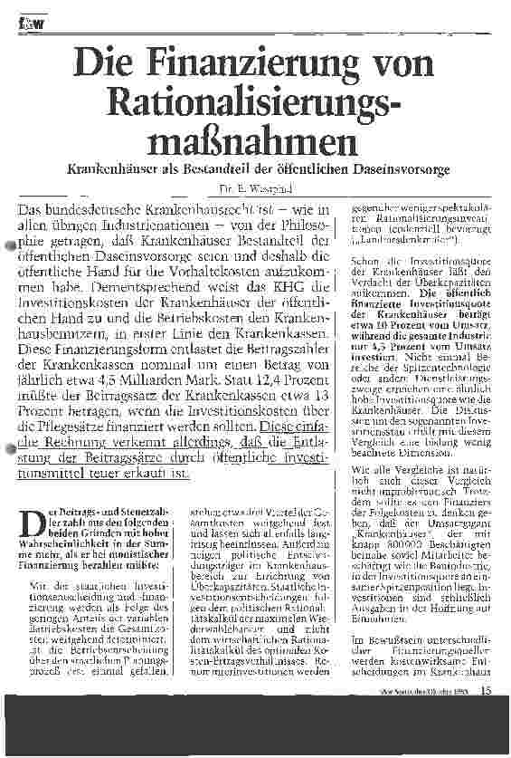 Vorschauseite 1: Die Finanzierung von Rationalisierungsmaßnahmen Krankenhäuser als Bestandteil der öffentlichen Daseinsvorsorge