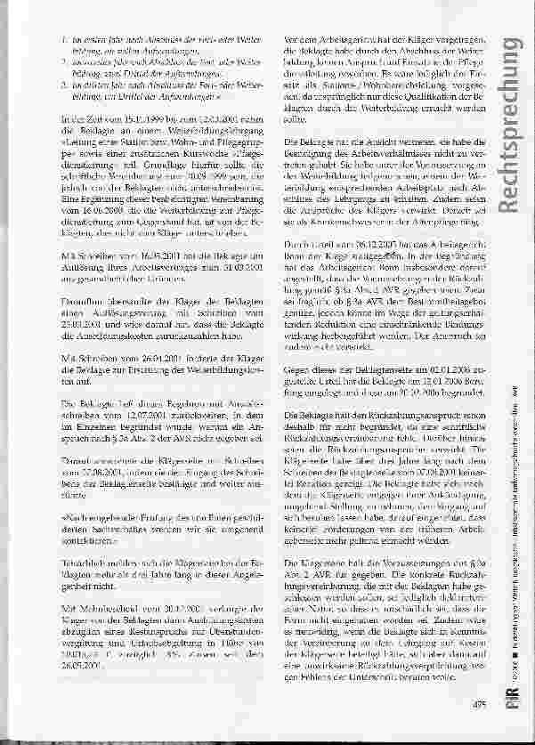 Vorschauseite 2: Rückzahlung von Weiterbildungskosten - Inhaltskontrolle tarifvertragsähnliche Vorschriften - AVR