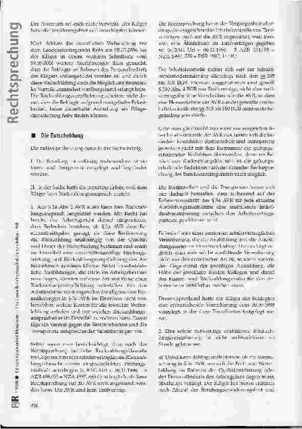 Vorschauseite 3: Rückzahlung von Weiterbildungskosten - Inhaltskontrolle tarifvertragsähnliche Vorschriften - AVR