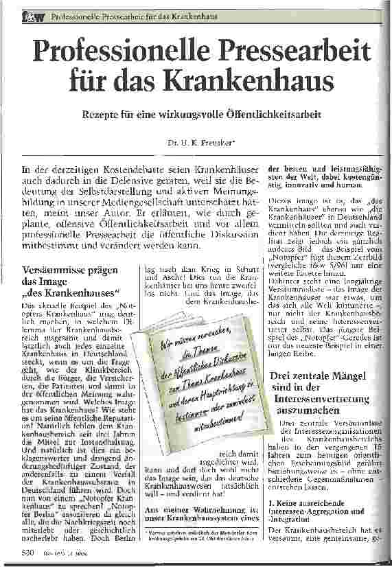 Vorschauseite 1: Professionelle Pressearbeit für das Krankenhaus Rezepte für eine wirkungsvolle Öffentlichkeitsarbeit