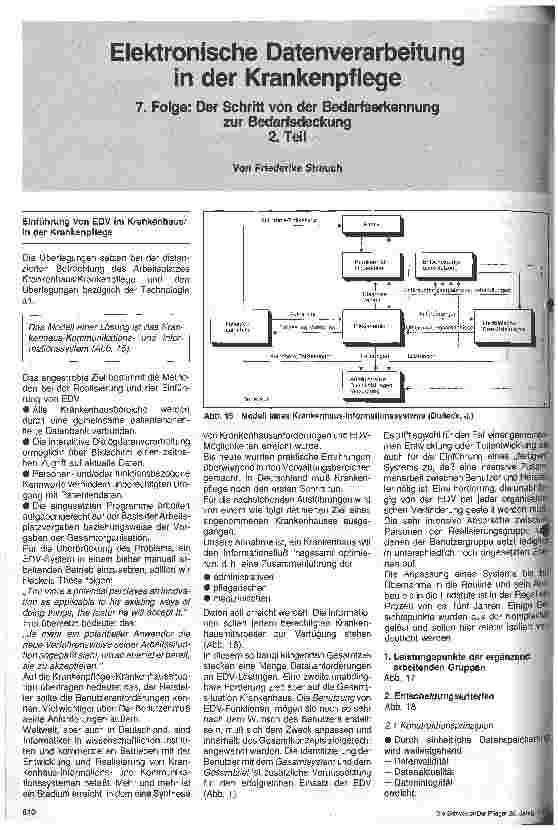 Vorschauseite 1: Elektronische Datenverarbeitung in der Krankenpflege 7. Folge: Der Schritt von der Bedarfserkennung zur Bedarfsdeckung Teil 2