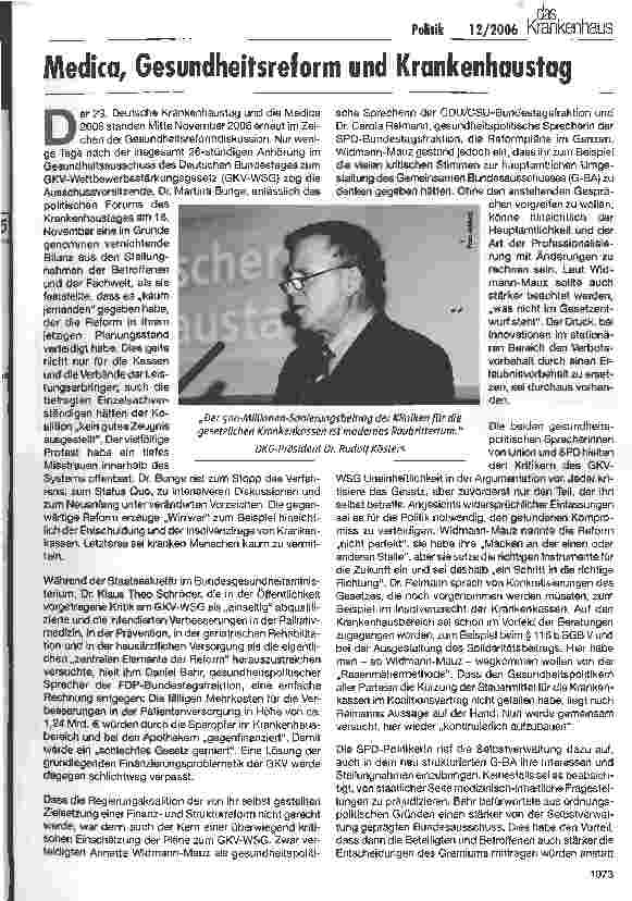 Vorschauseite 1: Medica, Gesundheitsreform und Krankenhaustag