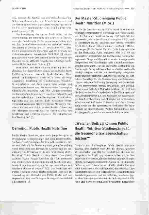 Vorschauseite 2: Welchen Beitrag können Public Health Nutrition Studiengänge für die Gesundheitswissenschaften leisten?