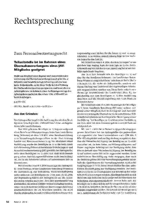Vorschauseite 1: Teilzeitstelle ist im Rahmen eines Übernahmeverlangens eines JAV-Mitgliedes geeignet