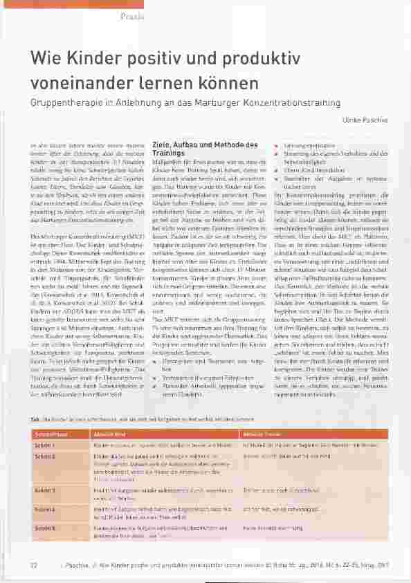 Vorschauseite 1: Wie Kinder positiv und produktiv voneinander lernen können Gruppentherapie in Anlehnung an das Marburger Konzentrationstraining