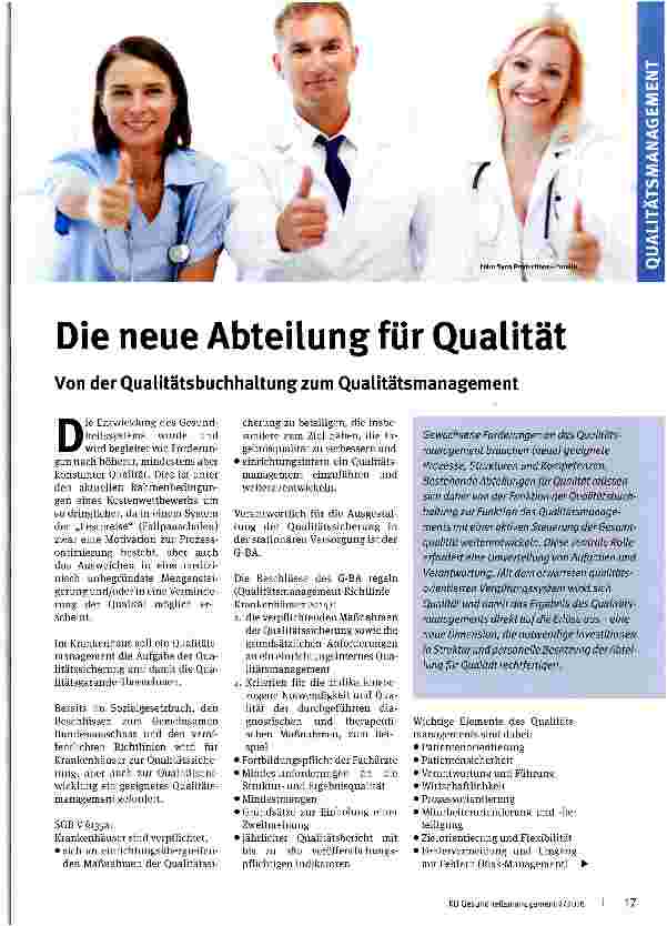 Vorschauseite 1: Die neue Abteilung für Qualität